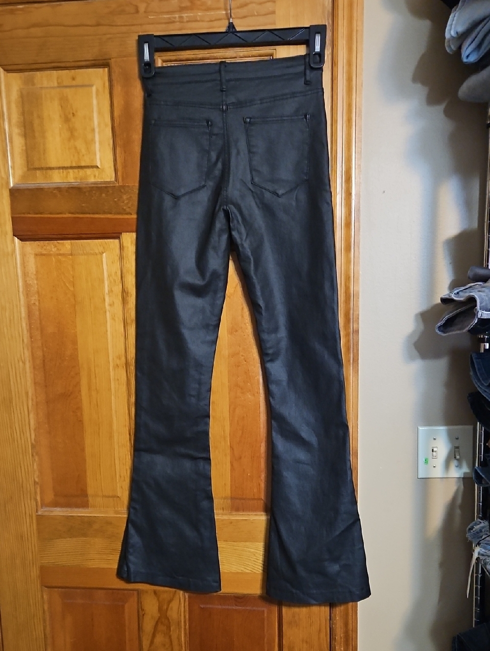 NWOT edikted Luna Black Faux Leather High-Rise Flare Jeans - Picture 6 of 13